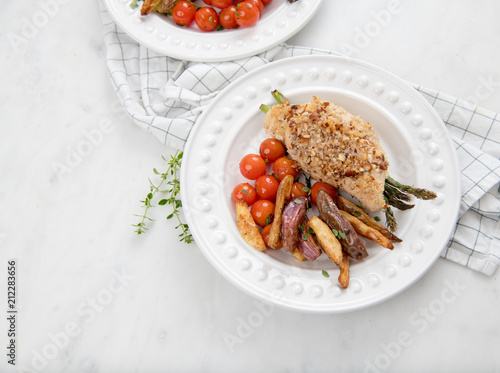 Fototapeta Naklejka Na Ścianę i Meble -  Homemade Dinner of Chicken Stuffed with Asparagus
