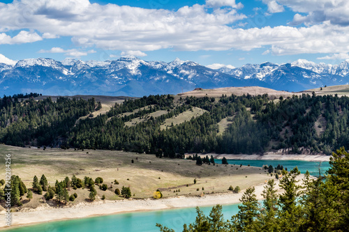 Принти на полотні Kerr Dam, Seli’š Ksanka Qlispe’ Dam, and the flathead river as seen while overlo