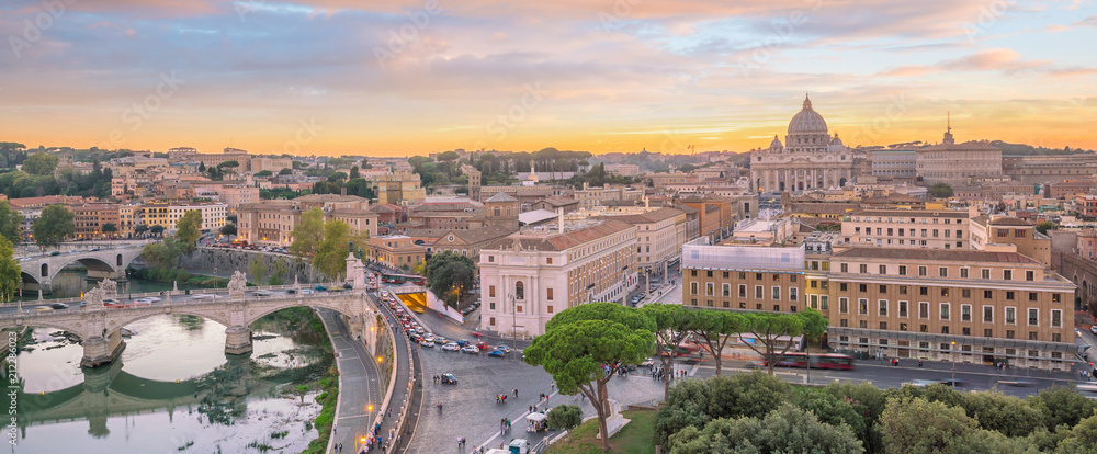 View of old town Rome skyline from Castel Sant'Angelo