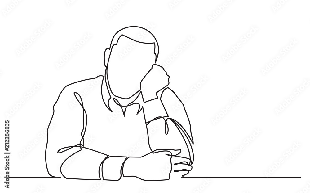 continuous line drawing of dreaming man on white background