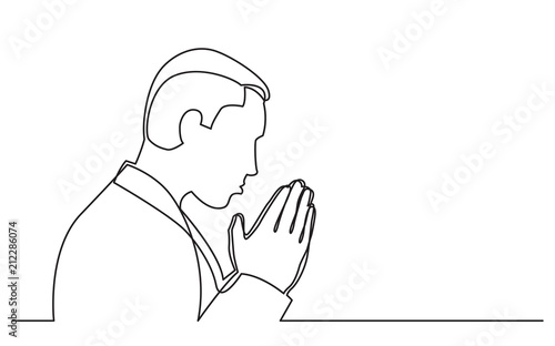 continuous line drawing of praying man