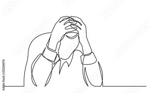 continuous line drawing of man in depression