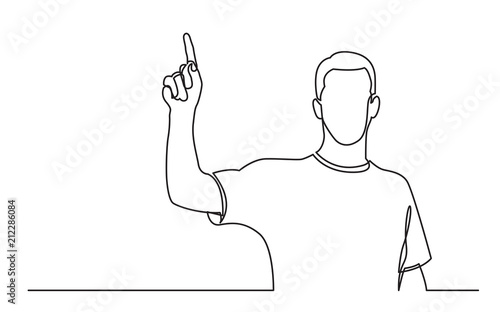continuous line drawing of standing man pointing finger