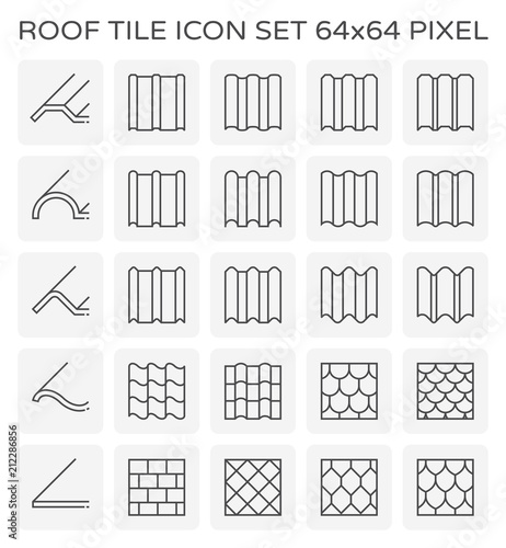 Roof tile vector icon. Consist of many shape and texture surface i.e. wave, wavy and sheet. Many material i.e. clay, metal, ceramic, terracotta, steel and shingle. For house cover and construction.