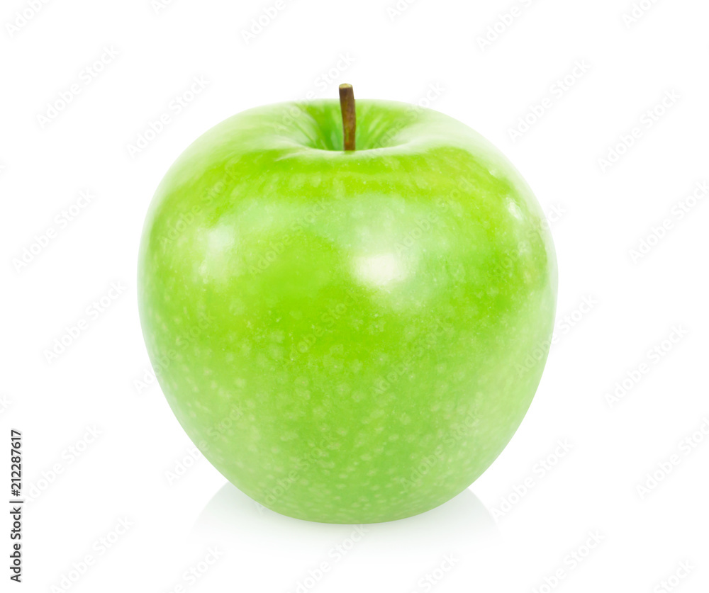 Green fresh apple fruit on white background , healthy diet food concept