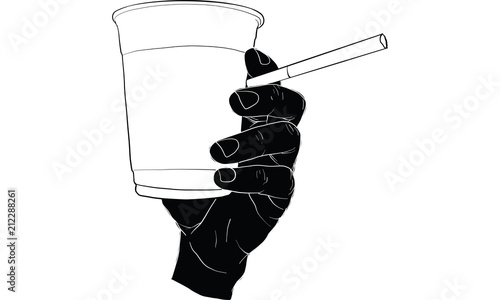 hand holding cigarette & cup vector