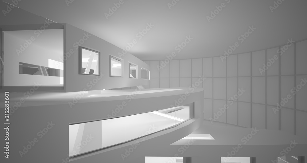 Obraz premium Abstract parametric white interior with neon lighting. 3D illustration and rendering.