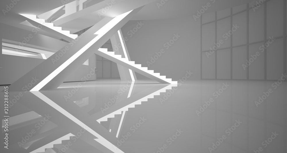 Abstract parametric white interior with neon lighting. 3D illustration and rendering. Abstract parametric white interior with neon lighting. 3D illustration and rendering.