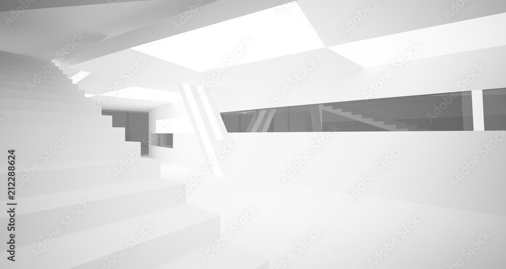 Abstract parametric white interior with neon lighting. 3D illustration and rendering. Abstract parametric white interior with neon lighting. 3D illustration and rendering.