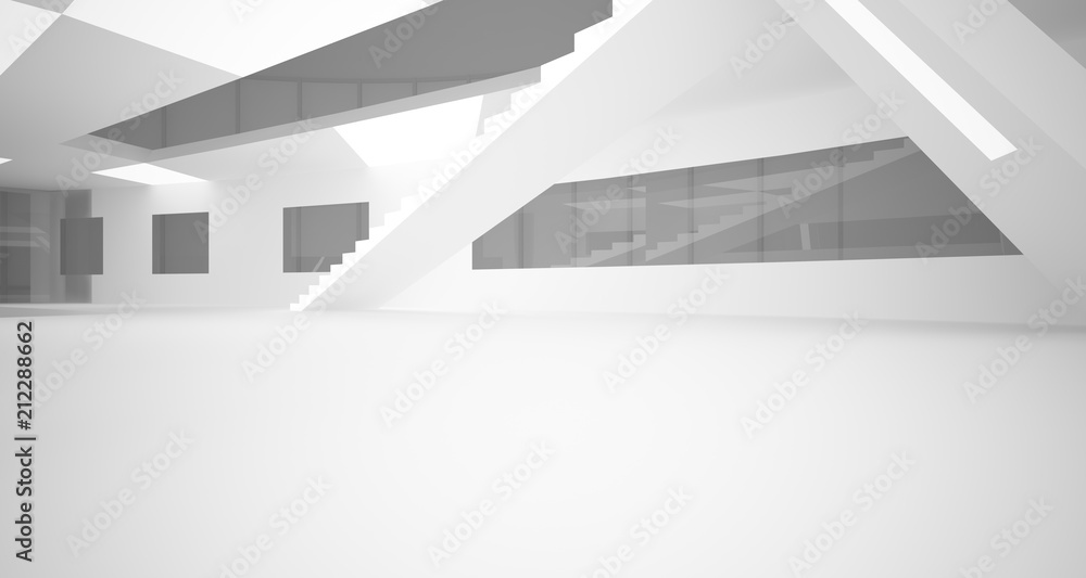 Obraz premium Abstract parametric white interior with neon lighting. 3D illustration and rendering.