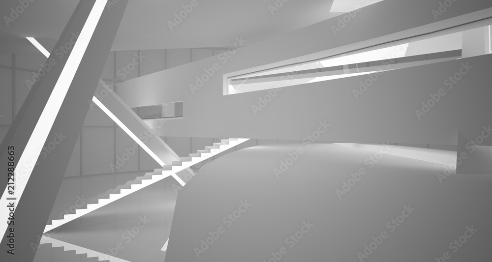 Obraz premium Abstract parametric white interior with neon lighting. 3D illustration and rendering.