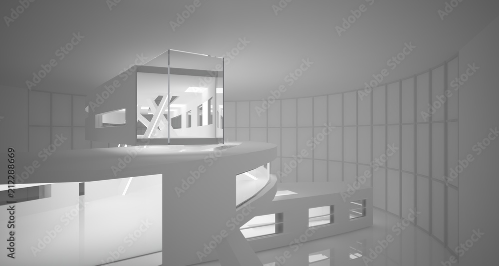 Abstract parametric white interior with neon lighting. 3D illustration and rendering. Abstract parametric white interior with neon lighting. 3D illustration and rendering.