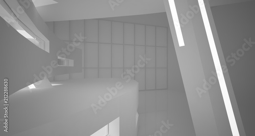 Abstract parametric white interior with neon lighting. 3D illustration and rendering.