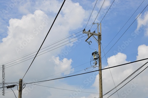 The Electric Poles and cables under sunny sky in Taiwan