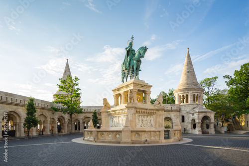 A bronze statue of Stephen of Hungary in Budapest city, Hungary