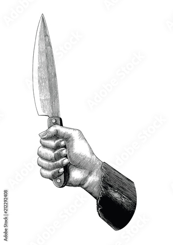 Hand holding knife illustration vintage clip art isolated on white background