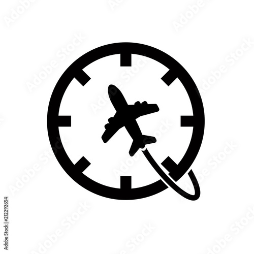The plane against the clock. twenty four hours travel logo
