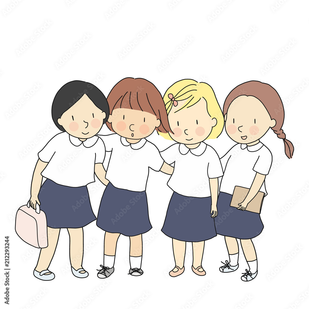 Vector illustration of students in school uniform standing together. Early  childhood development, education & learning, back to school, friendship,  international school concept. Cartoon drawing. Stock Vector | Adobe Stock