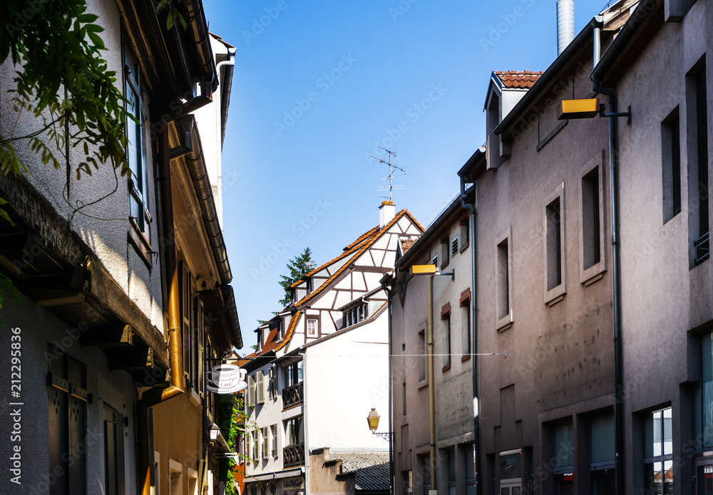 MULHOUSE,FRANCE - Jun 16, 2017: Antique building view in Old Town Mulhouse,France