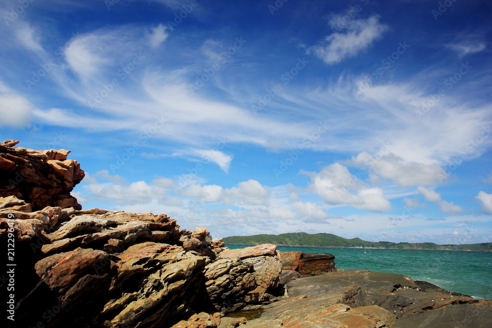 Old rocks and blue sky.Rayong Thailand