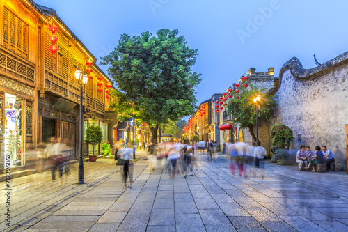 Fuzhou, China. In May 2016, three lanes and seven alleys in Fuzhou were a historic street. It is a famous tourist attraction in Fuzhou.