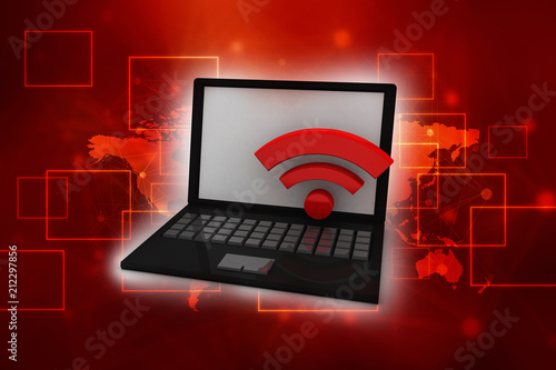 3d illustration WiFi symbol with laptop