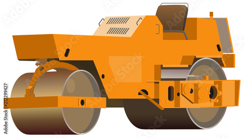 Retro asphalt compactor cartoon isolated on white