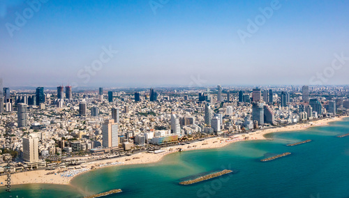 Fotografie Aerial  view of Mediterranean Seashore of Tel Aviv, Israel.