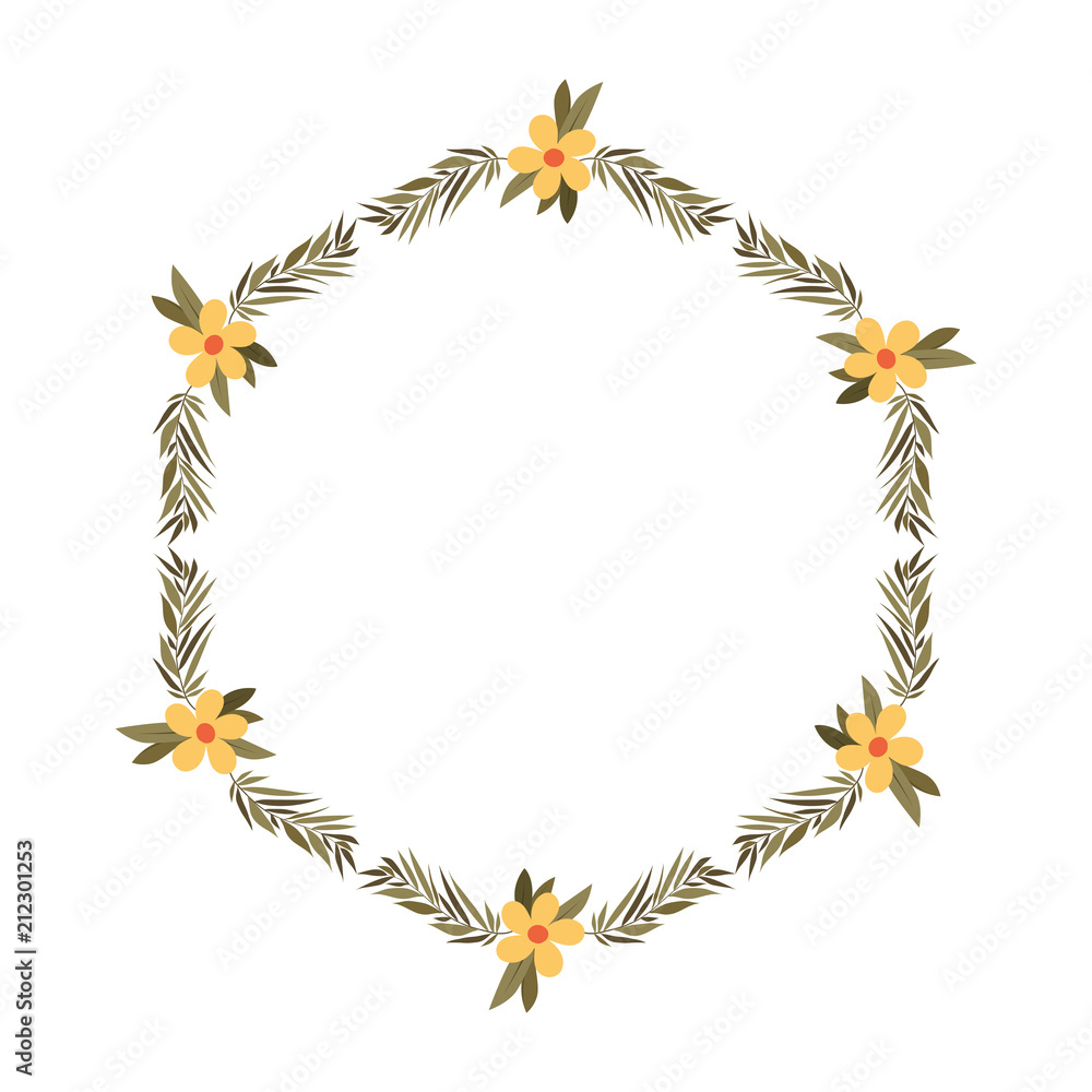 beautiful flower and leafs frame vector illustration design