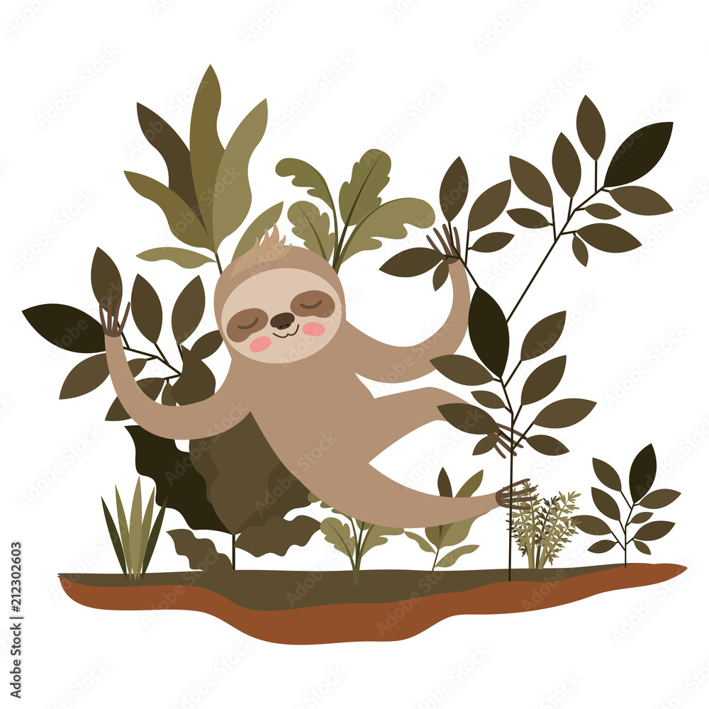 Obraz premium wild sloth in the jungle scene vector illustration design