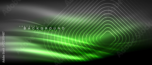Neon glowing lines, magic energy space light concept, abstract background wallpaper design