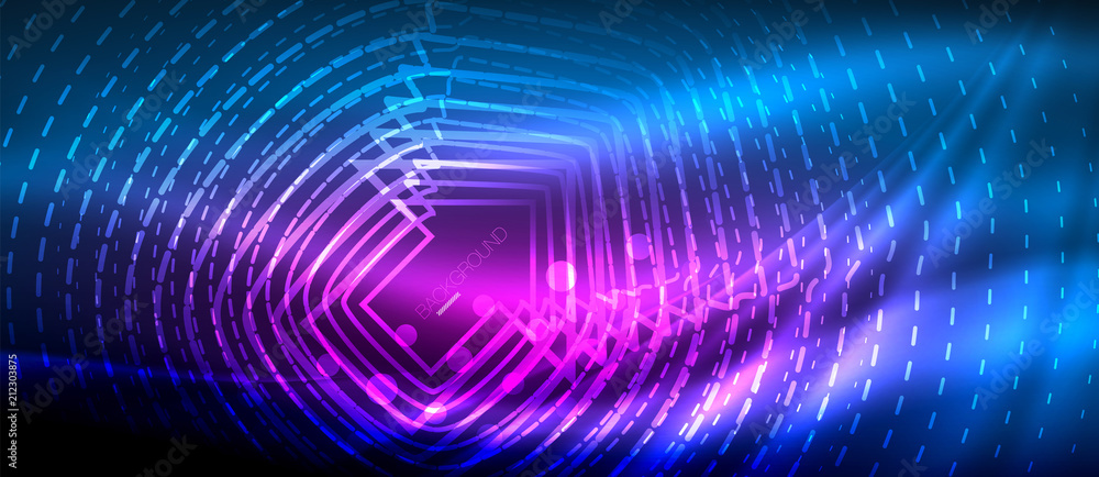 Neon glowing wave, magic energy and light motion background. Wallpaper template, hi-tech future concept Neon glowing wave, magic energy and light motion background. Wallpaper template, hi-tech future concept