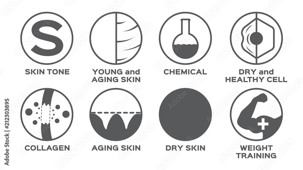 skin icon set vector / tone young chemical dry healthy cell weight training skin icon set vector / tone young chemical dry healthy cell weight training