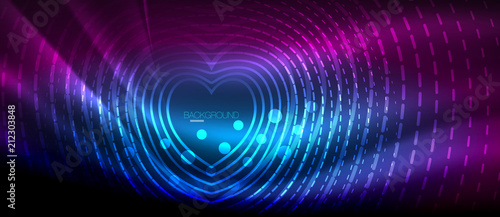 Neon glowing wave, magic energy and light motion background. Wallpaper template, hi-tech future concept