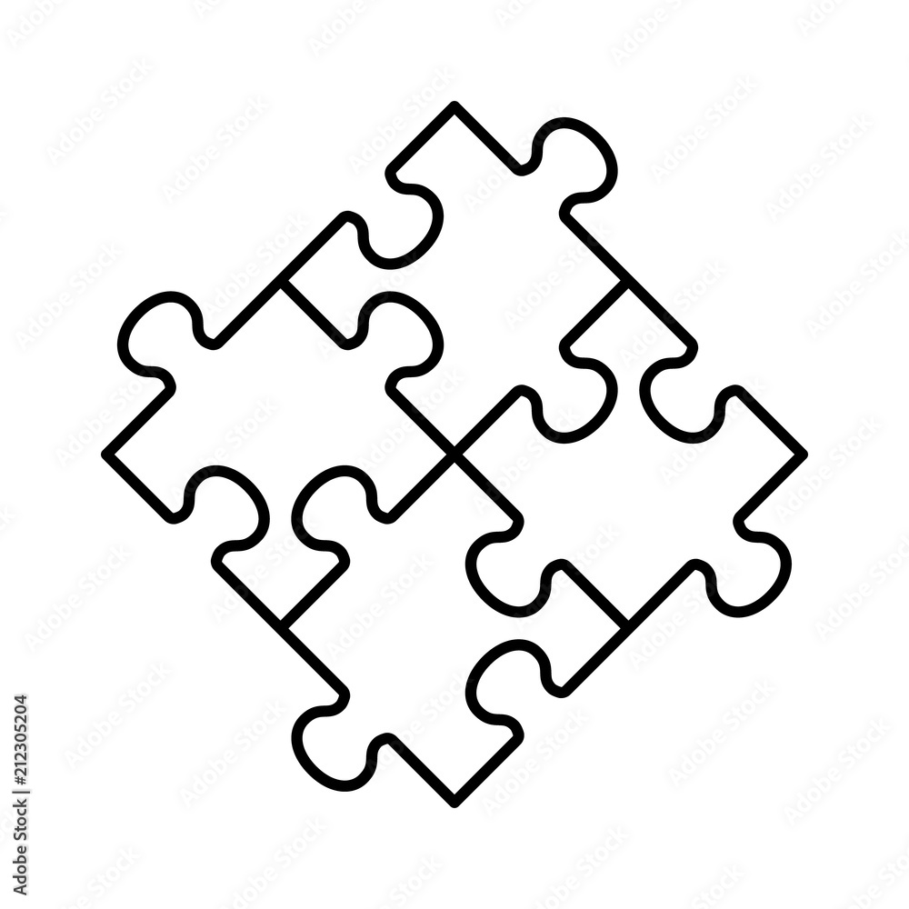 Rotated four pieces of jigsaw puzzle or teamwork concept line art vector icon for apps and websites Rotated four pieces of jigsaw puzzle or teamwork concept line art vector icon for apps and websites