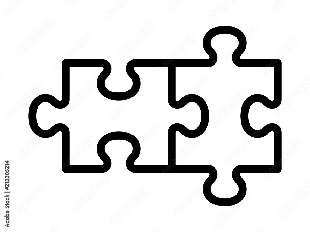 Two pieces of jigsaw puzzle or autism puzzle piece symbol line art vector  icon for apps and websites Stock Vector