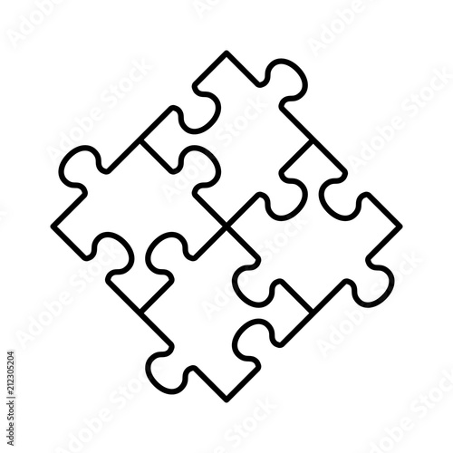 Rotated four pieces of jigsaw puzzle or teamwork concept line art vector icon for apps and websites