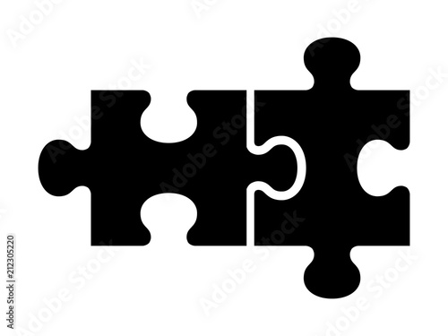 Two pieces of jigsaw puzzle or autism puzzle piece symbol flat vector icon for apps and websites photo