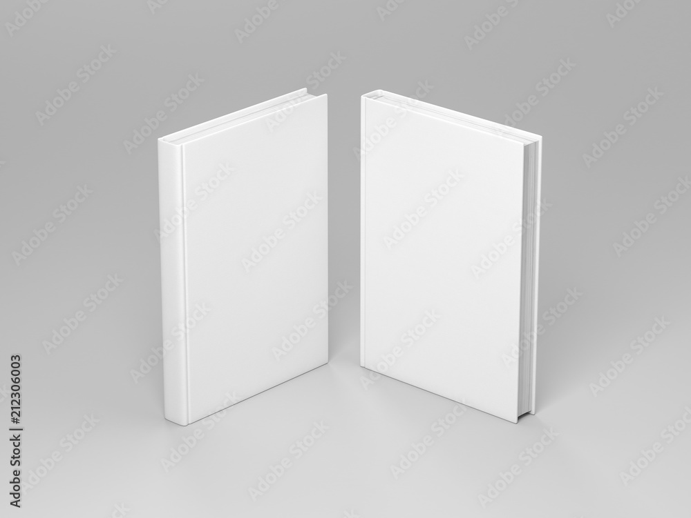 Two textured hardcover books on gray background, 3d rendering Two textured hardcover books on gray background, 3d rendering