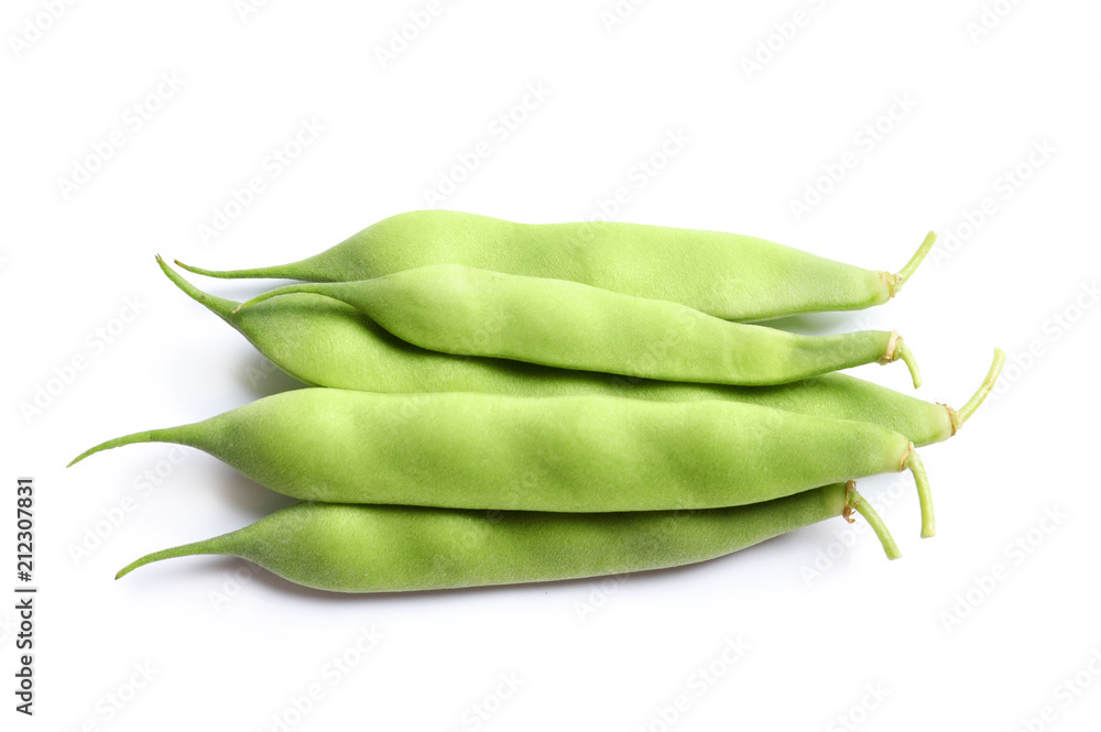 Pile of fresh green beans on white background Pile of fresh green beans on white background