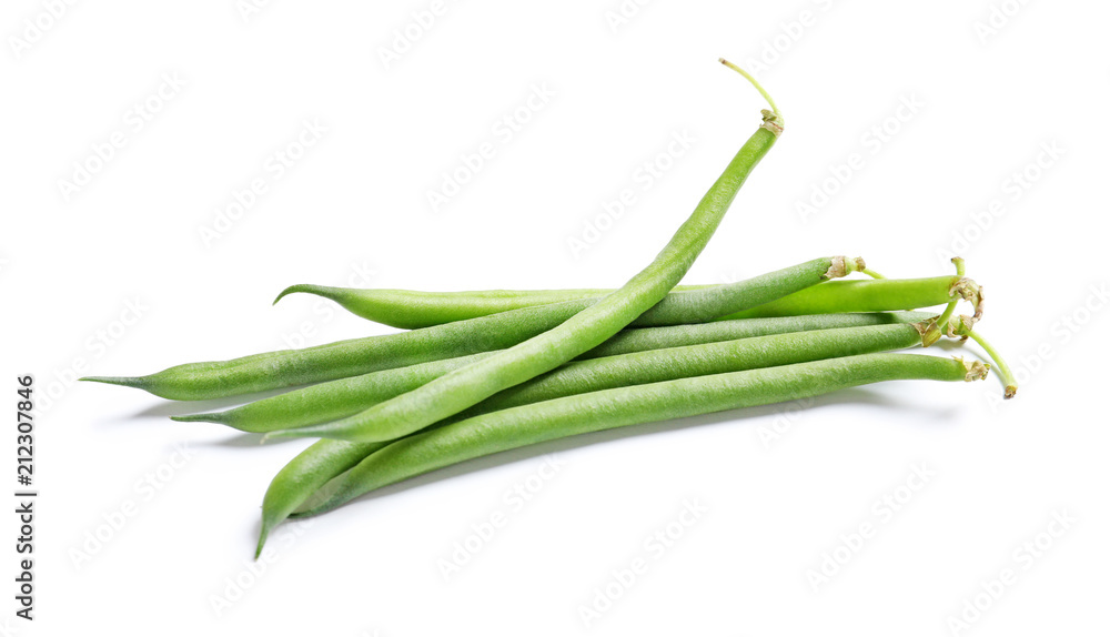 Fresh green French beans on white background Fresh green French beans on white background