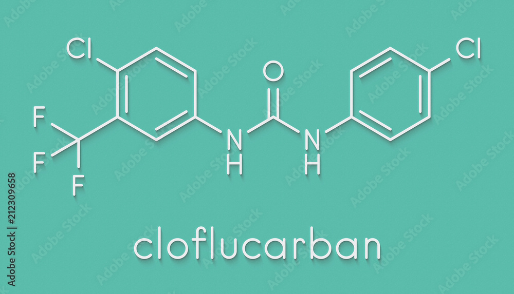 Fototapeta premium Cloflucarban disinfectant molecule. Skeletal formula.
