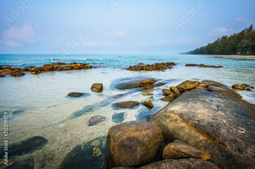 Sea rocks on the beach in morning