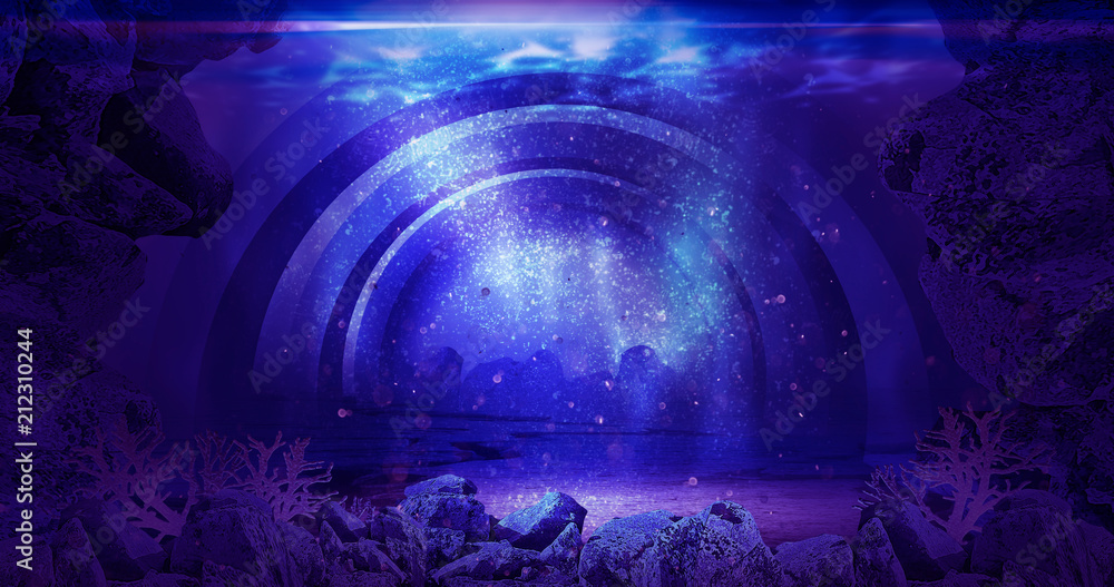 Depth of sea water, the bottom of the sea, the rays of the sun through the water, the underwater world, the arch under water, the underwater world of the ocean Depth of sea water, the bottom of the sea, the rays of the sun through the water, the underwater world, the arch under water, the underwater world of the ocean