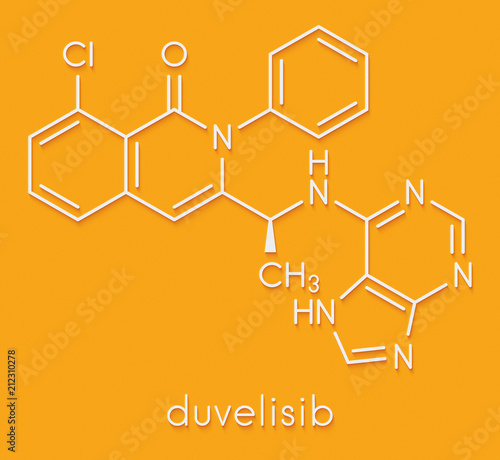 Duvelisib cancer drug molecule (phosphoinositide 3-kinase inhibitor). Skeletal formula.