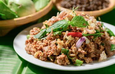 Spicy minced pork, Local thai food