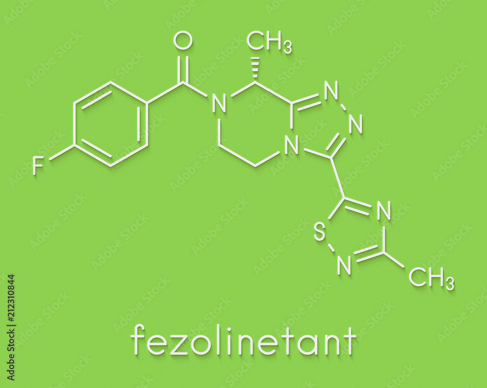 Fezolinetant drug molecule (NK3 receptor inhibitor). Skeletal formula.