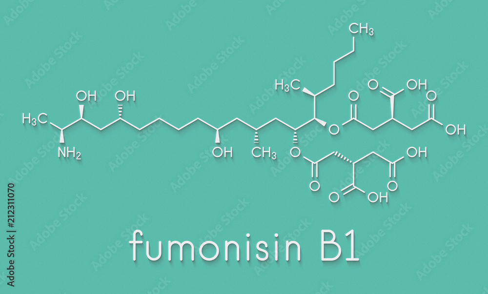 Fumonisin B1 mycotoxin molecule. Fungal toxin produced by some Fusarium