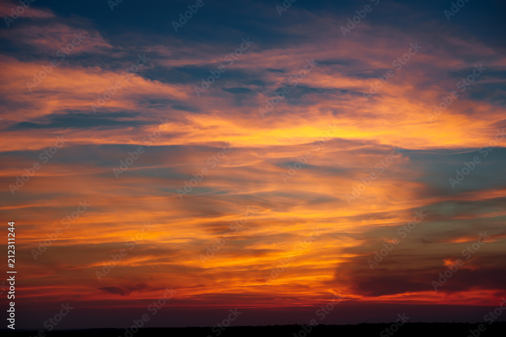 beautiful sunset is in the whetaen field, colorful sky with clouds