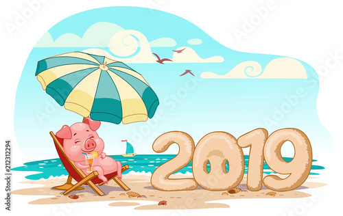 pig on holiday 2019 year  vector